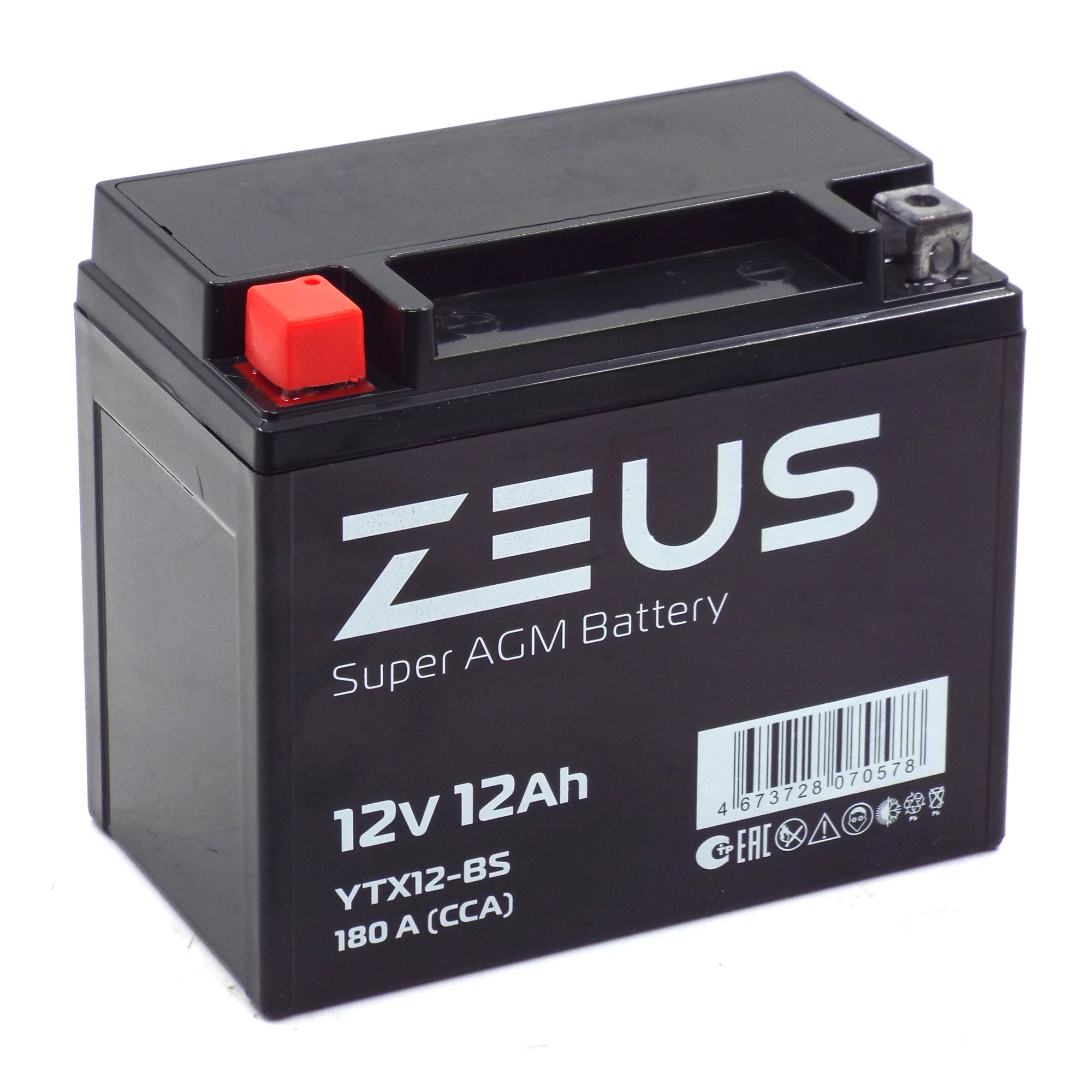 Аккумулятор ZEUS SUPER AGM 12 Ач п.п. (YTX12-BS)