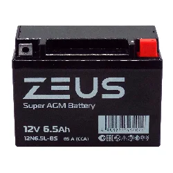Аккумулятор ZEUS SUPER AGM 6.5 Ач о.п. (12N6.5L-BS) Фото 1