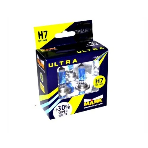 Лампа галогенная 12 V H7 55 W +30% Ultra Super White Маяк 2 шт.