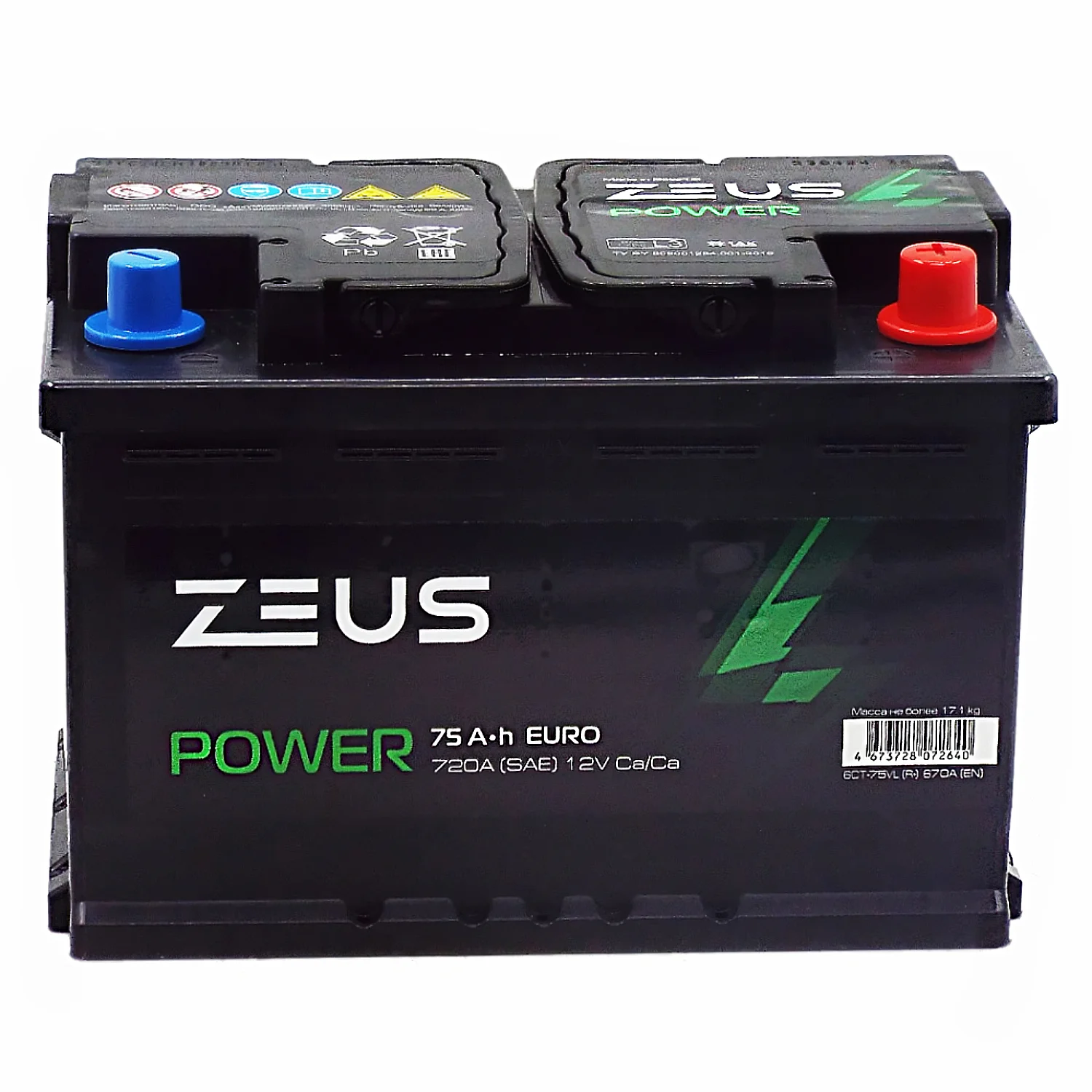 Аккумулятор ZEUS POWER 75 Ач о.п. 1AK Фото 1