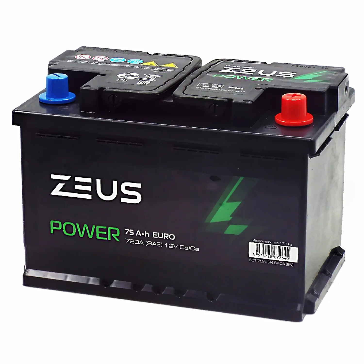 Аккумулятор ZEUS POWER 75 Ач о.п. 1AK Фото 1