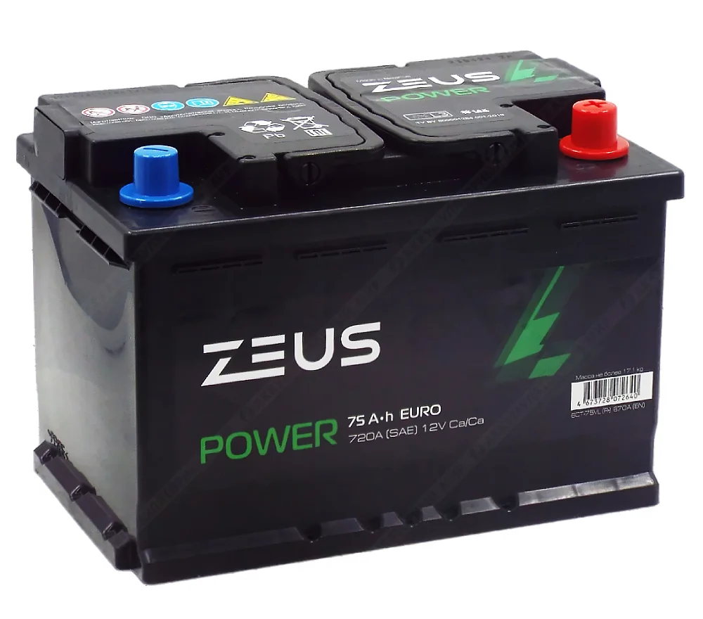 Аккумулятор ZEUS POWER 75 Ач о.п. 1AK Фото 1