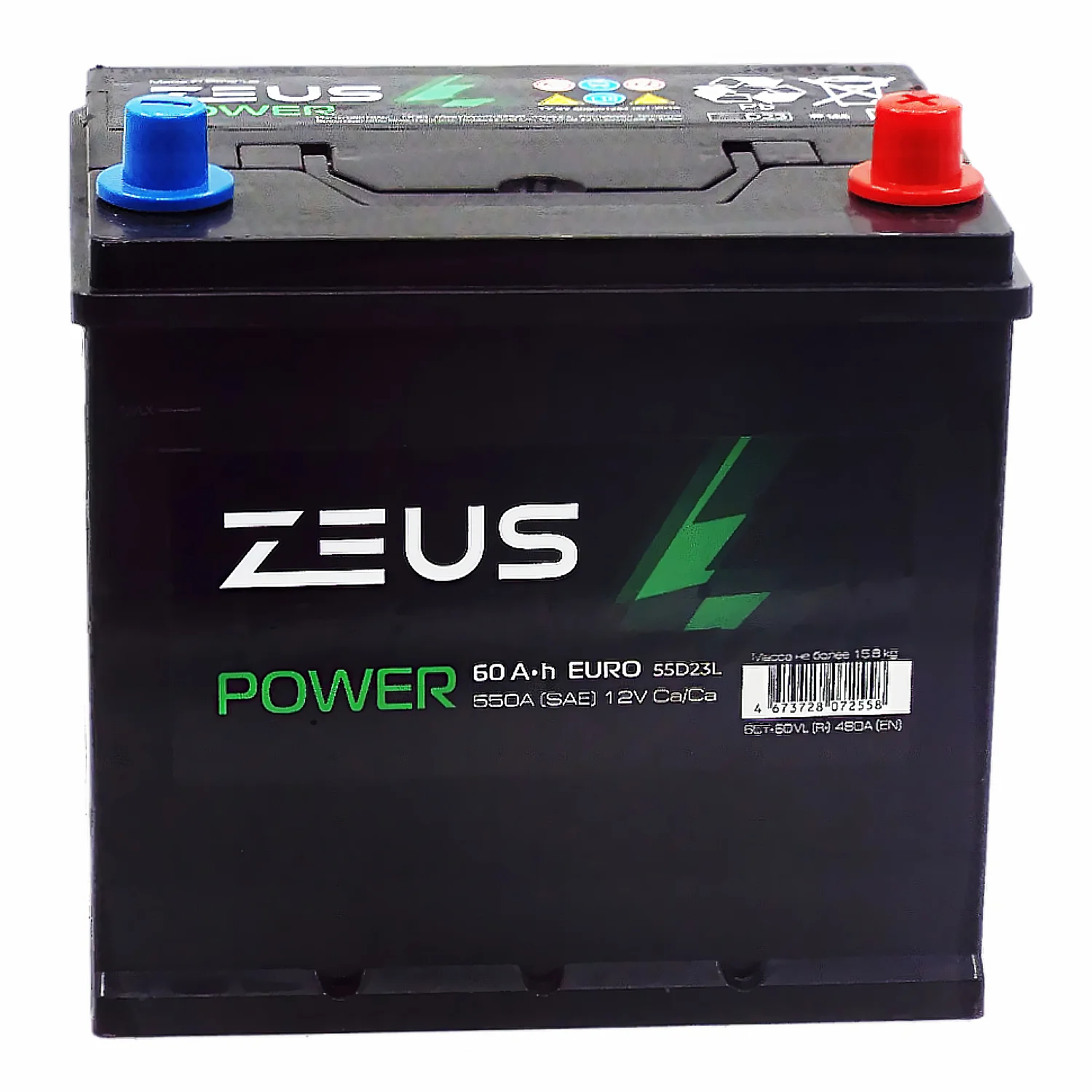 Аккумулятор ZEUS POWER Asia 55D23L 60 Ач о.п. Фото 1