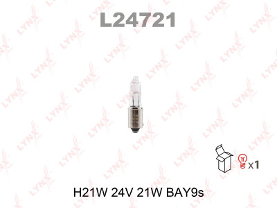 Лампа галогенная H21W 24V BAY9S LYNXauto L24721