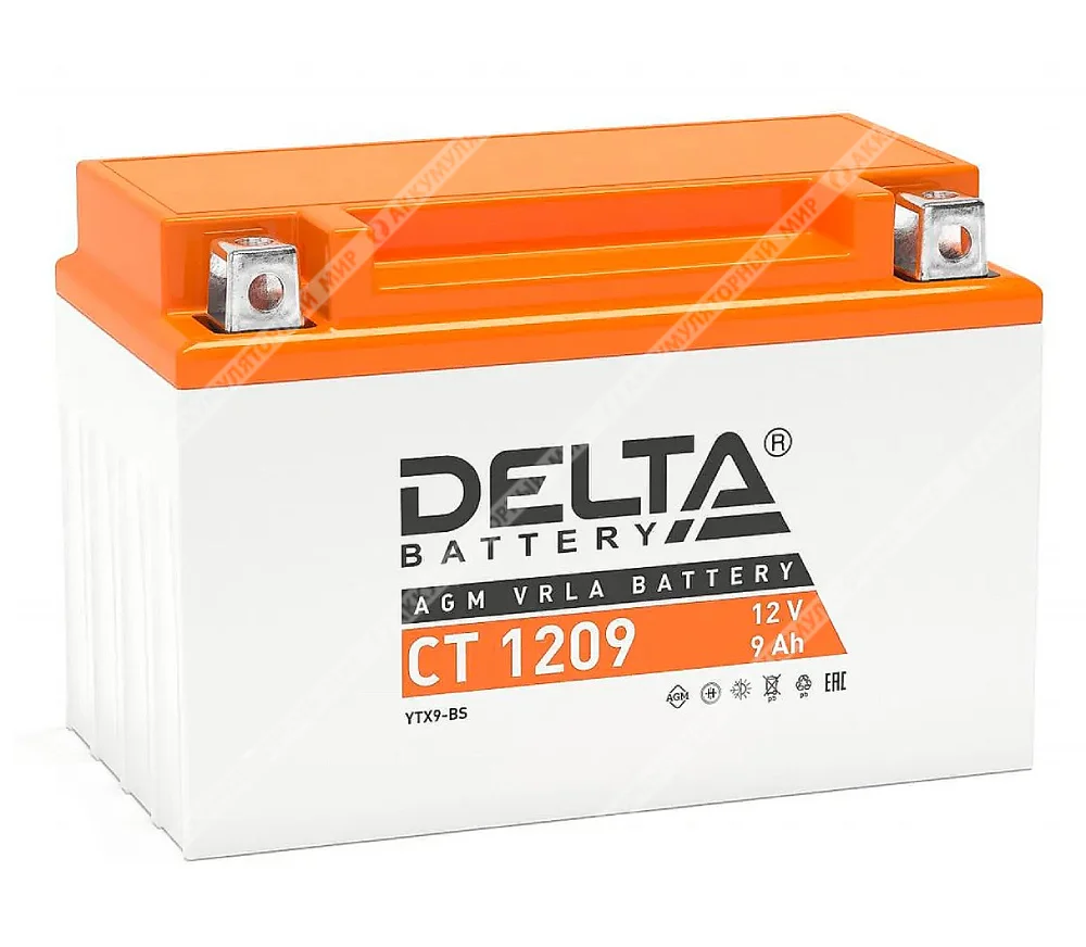 Аккумулятор DELTA СТ 1209 AGM 9 Ач п.п (YTX9-BS) Фото 1